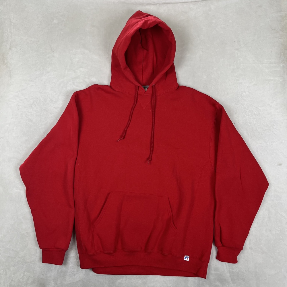 Russell Athletic Blank Hoodie Mens XL Red Fleece Pullover Sweatshirt Y2K VTG